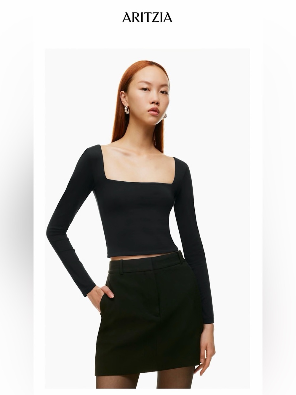 Aritzia Contour Square Neck Long Sleeve Top - Black